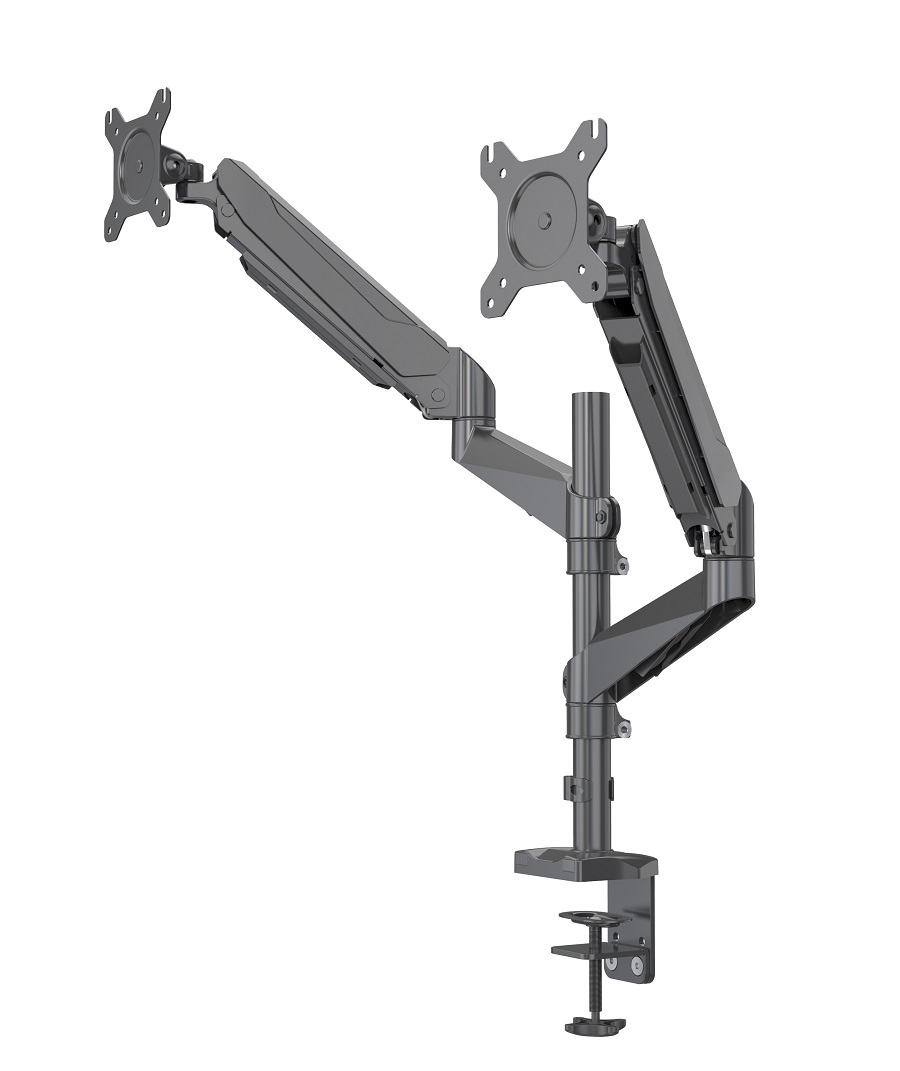  Gas Spring DeskClamp & Grommet Dual Monitor Arm Support up to 34'' 10kg; Tilt, Swivel, Rotate, VESA 75/100  